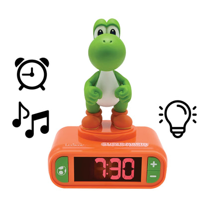 LEXIBOOK Super Mario Yoshi nightlight alarm clock with LCD backlit screen, luminous display, snooze, orange color, sounds and melodies