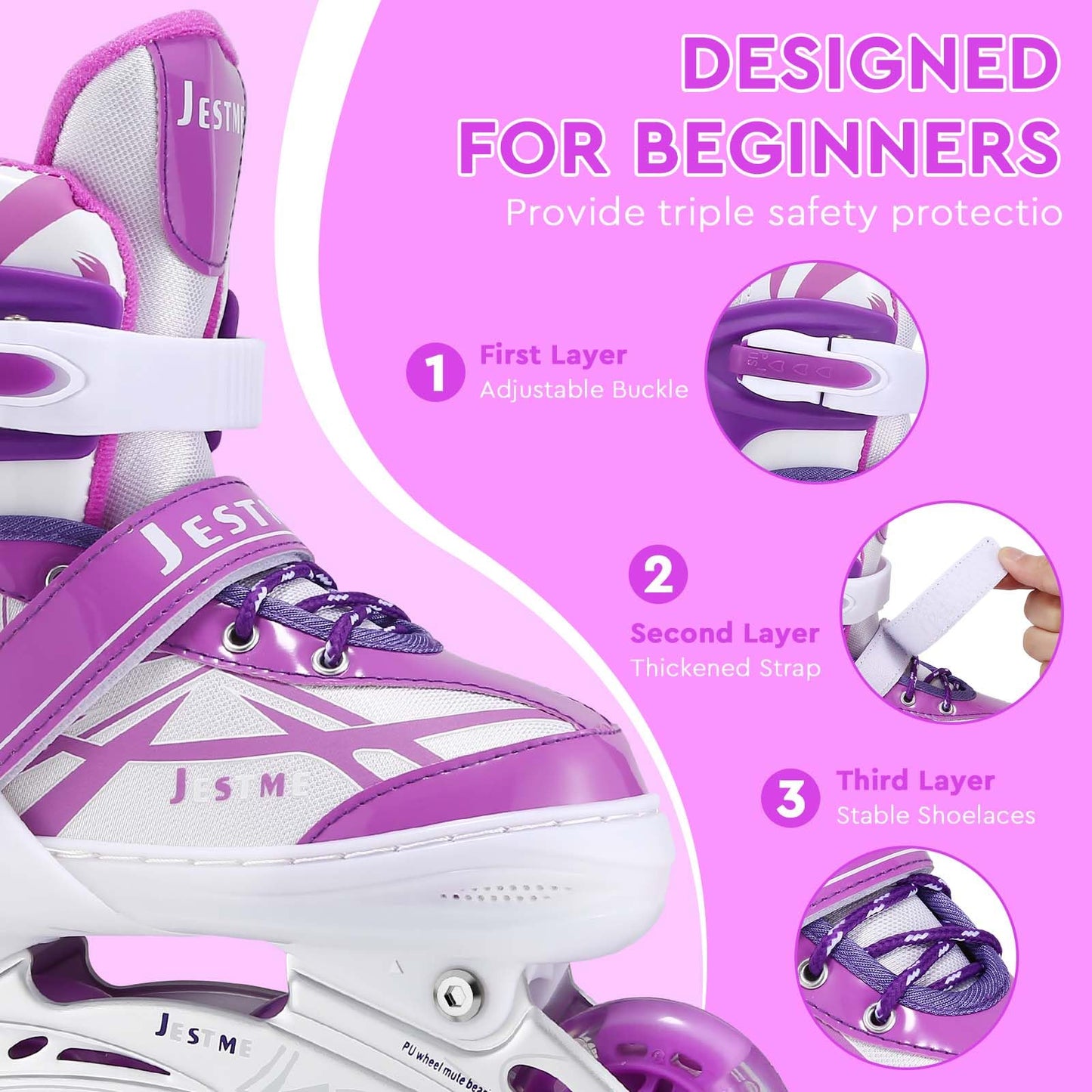 Kids Inline Skates Girls, Adjustable Roller Skates Blades with Light Up Wheels for Beginners Girls (Purple, Medium (UK 1-4))