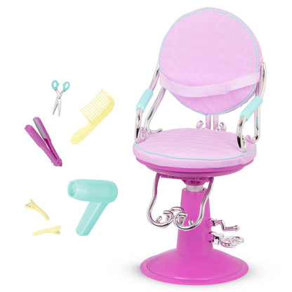 Our Generation - Sitting Pretty Salon Chair - Adjustable Salon Chair Playset - Hair Dryer & Styling Tools - 18-Inch Doll Accessories - Pretend Play - Toy for Kids 3 Years +