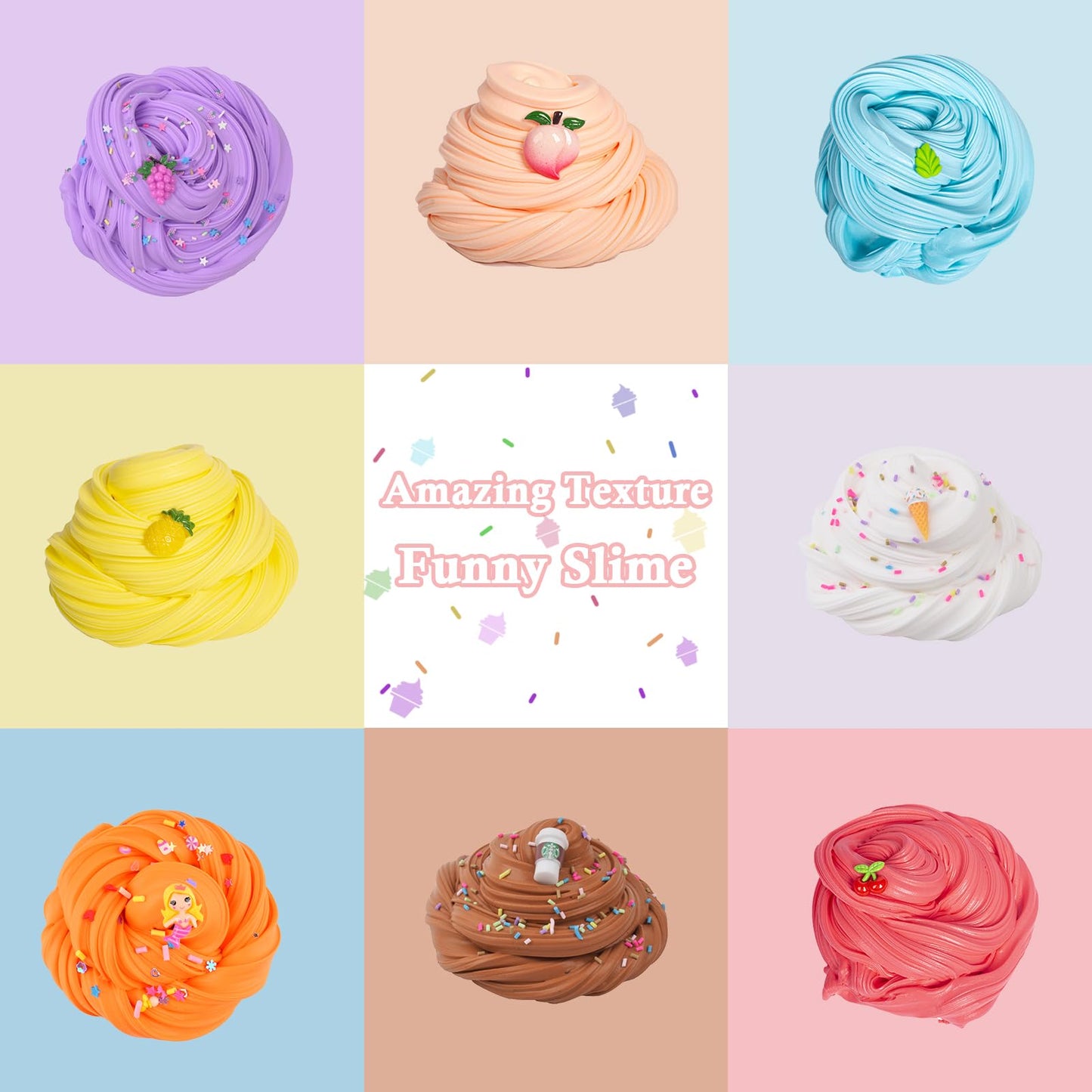 32-pack of fluffy mini butter slime kits by Rowecvce with scented putty, charms, soft, non-sticky stress relief slime for kids.