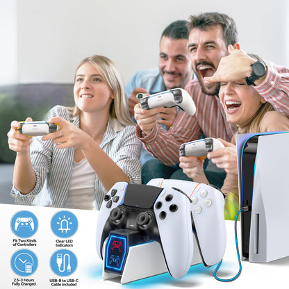 Tokluck PS5 controller charger station with LED indicators, white dock stand for PlayStation 5 Edge and Dual controllers, with cable.