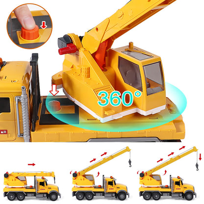 Tacobear Big Crane Truck Toys Gifts for Boys 3 4 5 6 7 8 Years 1/16 Scale Friction-Powered Vehicles Construction Wrecker Truck with Lights and Sounds Educational Boys Toy Gift for Kids Toddlers