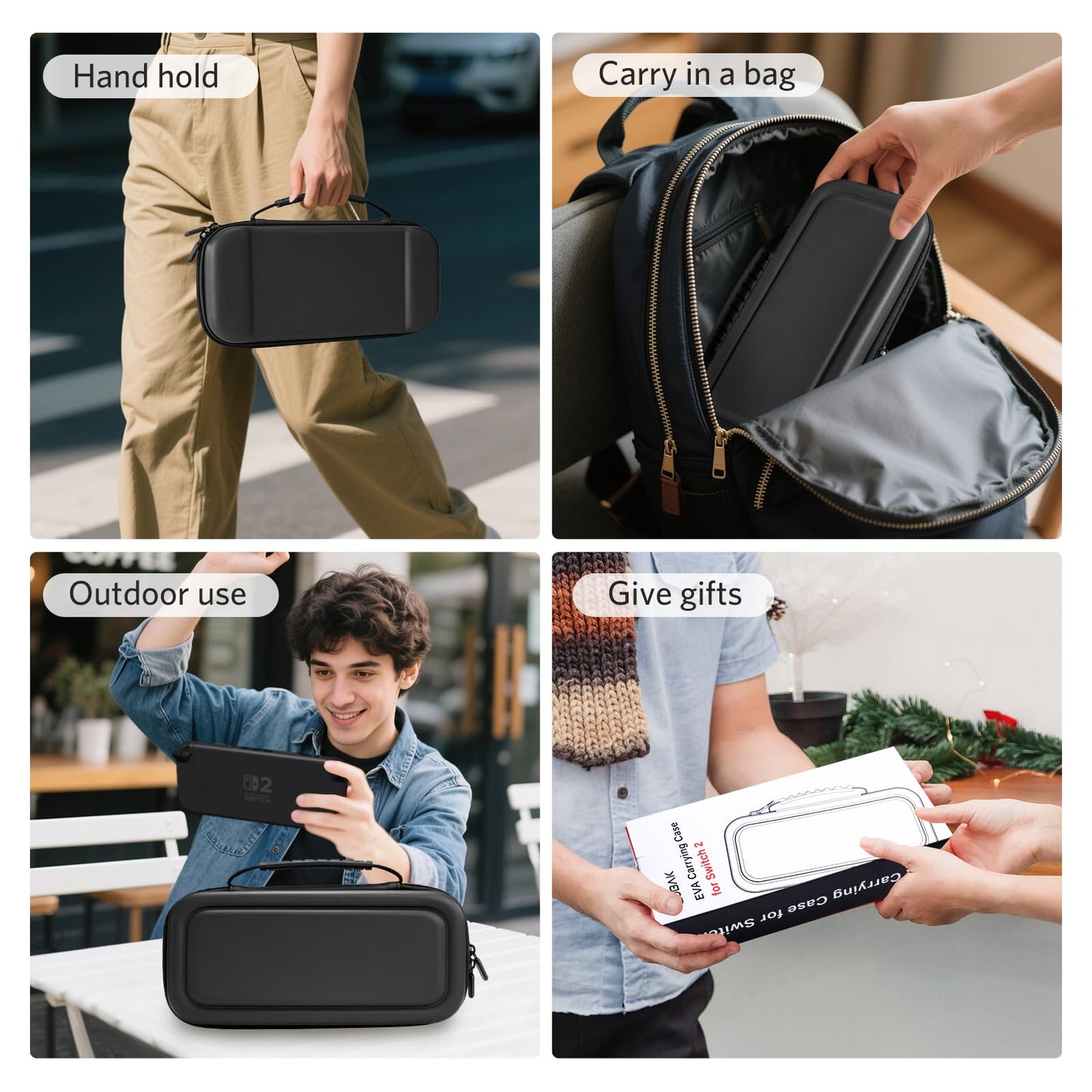 CoBak large capacity carrying case for Nintendo Switch 2 with accessories bundle, black color, includes game cards and screen protectors.