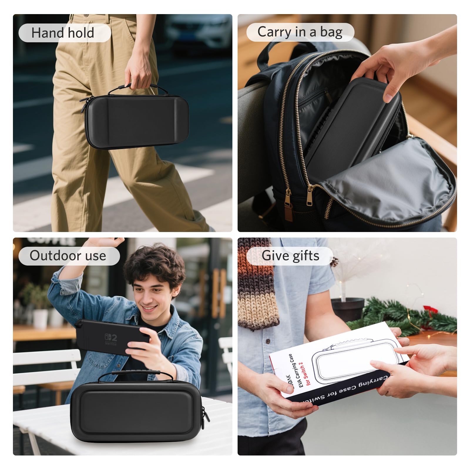 CoBak large capacity carrying case for Nintendo Switch 2 with accessories bundle, black color, includes game cards and screen protectors.