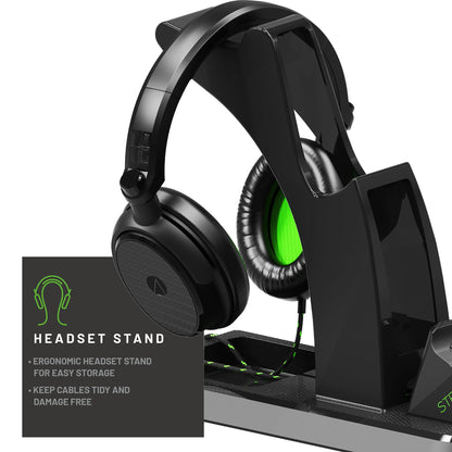 STEALTH Ultimate Gaming Station for Xbox Series X/S with matching headset, controller stand, braided USB-C cable, and rechargeable battery pack