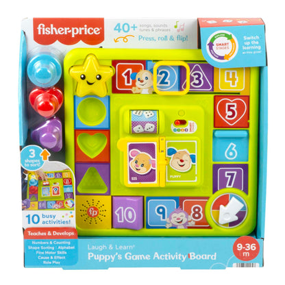 Fisher-Price Pretend Board Game Baby Toy with Lights and Smart Stages Learning Content, Laugh and Learn Puppy’s Game Activity Board, UK English Version, HRB76