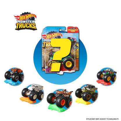 Hot Wheels Monster Trucks Set (Assorted Styles, One Random Set), 1 Toy Truck in 1:64 Scale & 1 Crushable Car, Vehicle Play for Kids & Collectors, FYJ44