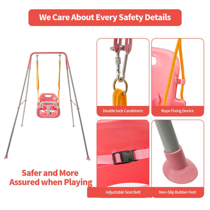 SUNNYNEST Toddler Swing Heavy-Duty Kid Swing with Safety Harness 158CM Folding Swing Set Outdoor Garden or Home Play Equipment Children Indoor Swings for 3-in-1 Toddler Swing Set (Pink)