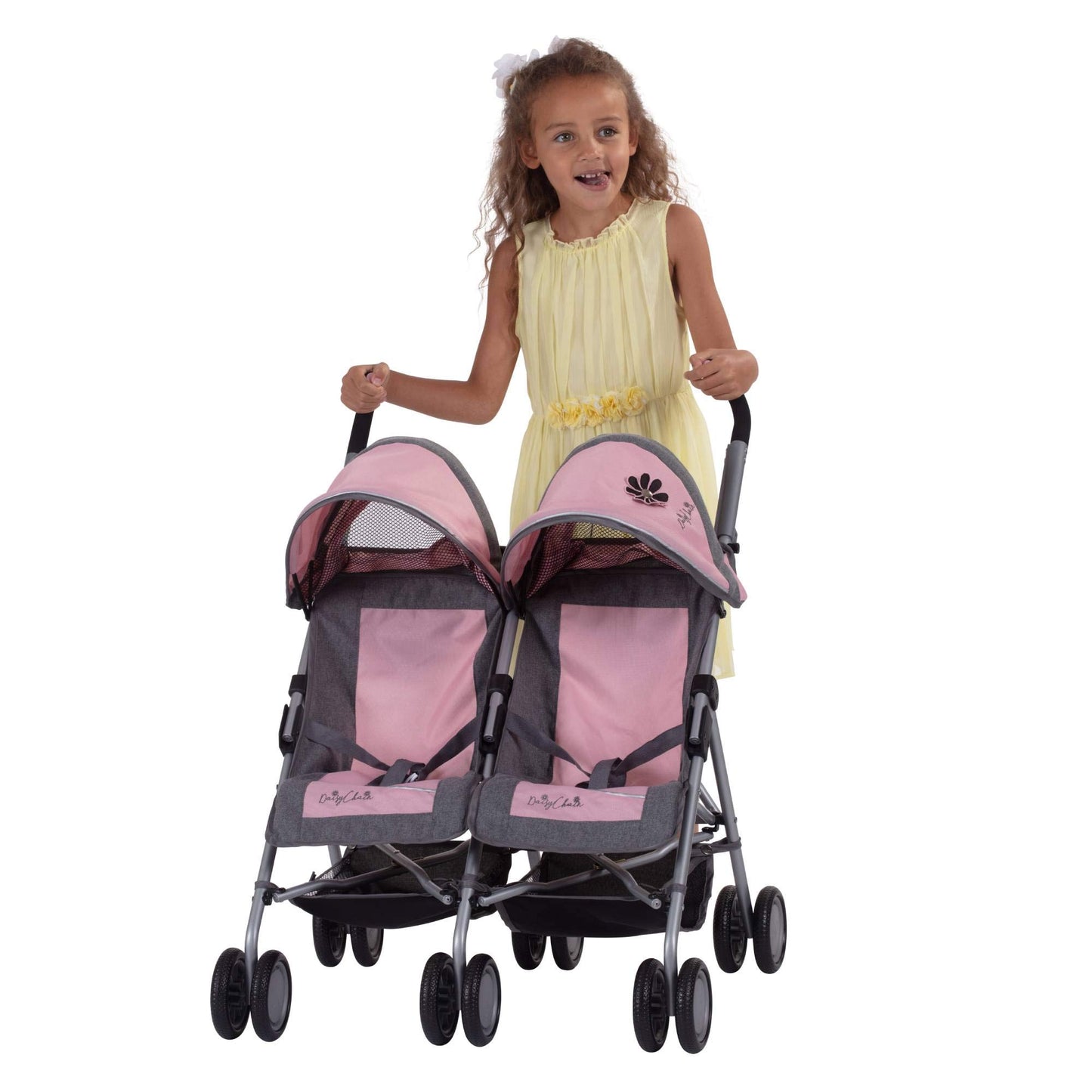 Daisy Chain Zipp Twin Max Dolls Pushchair – Adjustable handles from 76-82cm. For ages 4,5,6,7,8 or 9 years. (Classic Pink)