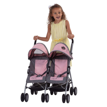 Daisy Chain Zipp Twin Max Dolls Pushchair – Adjustable handles from 76-82cm. For ages 4,5,6,7,8 or 9 years. (Classic Pink)