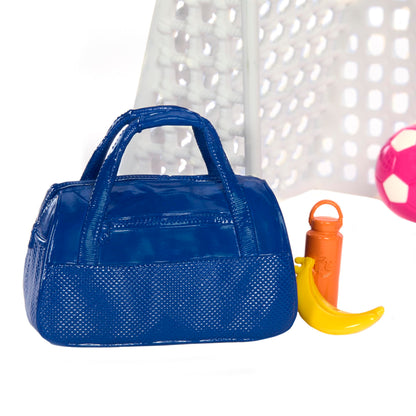 Barbie Careers Soccer Playset with two fashion dolls, blonde petite player, two nets, and 15 accessories.