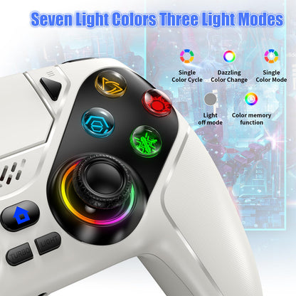 Gamrombo RGB Wireless Controller for PS5/Pro/Slim & PCs, Bluetooth Gamepad with Back Buttons, Touchpad, Macro, Turbo, Dual Vibration, 6-Axis Sensor, Speaker, 3.5mm Audio Jack, White