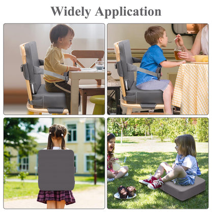 TOTIDYH Toddler Booster Seat for Dining Chair, 10cm PU Washable Toddler Booster Cushion for Dining Chair with Backrest and Adjustable Straps, Non-Slip Kids Travel Booster Seat for Dining Table (Grey)