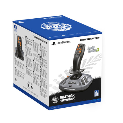 Thrustmaster SimTask FarmStick multifunctional farming joystick with control buttons for PS5 and PC gaming.