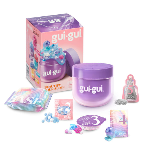 Gui Gui twin pack bundle featuring two scented slime textures with clear and glossy finishes, perfect for leveling up your slime game.