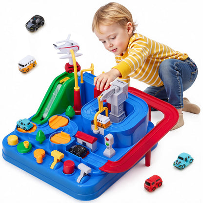 Qivange Kids Car Toy for 3 4 Year Old Boy, Car Adventure Race Track, City Rescue Track Cars w/ 4 Cars for 3 4 5 6 7 8 Boys, Educational Interactive Toy for Child Toddler Birthday Gift 26 x 27 x 20cm
