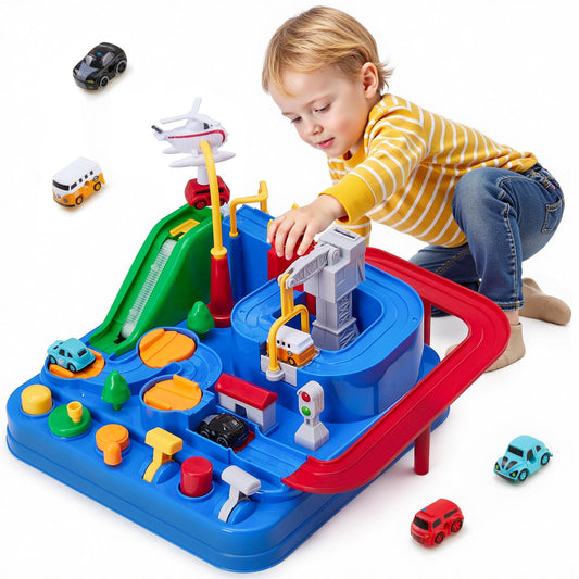 Qivange Kids Car Toy for 3 4 Year Old Boy, Car Adventure Race Track, City Rescue Track Cars w/ 4 Cars for 3 4 5 6 7 8 Boys, Educational Interactive Toy for Child Toddler Birthday Gift 26 x 27 x 20cm
