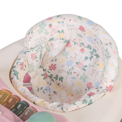 Red Kite Baby Go Round Jive electronic walker with interactive musical play tray in pink and floral rose and ivy design.