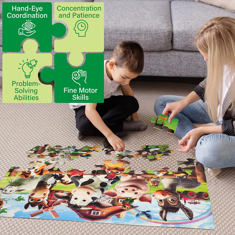 BenBen Large Floor Puzzles for Kids, 48 Pieces, Jigsaw Puzzle for Kids Age 3 Years Up, 90 x 60 cm, Educational Toys for Children, Gift for Boys and Girls, Farm Animals
