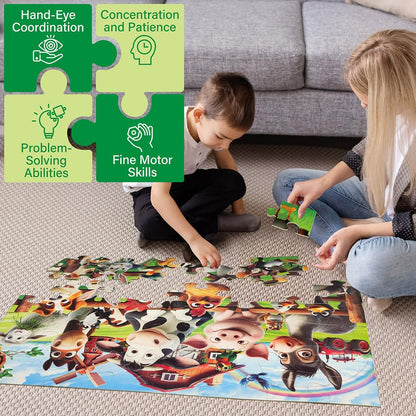 BenBen Large Floor Puzzles for Kids, 48 Pieces, Jigsaw Puzzle for Kids Age 3 Years Up, 90 x 60 cm, Educational Toys for Children, Gift for Boys and Girls, Farm Animals