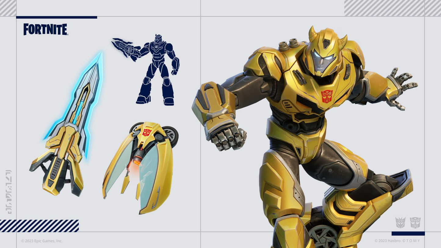 Fortnite Transformers Pack game download code for PS5 by U&I Entertainment, featuring Fortnite characters and Transformers in a box.