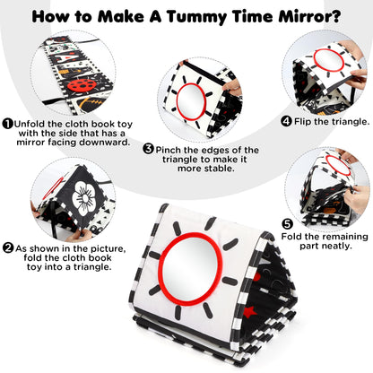 Black and white soft baby book from URMYWO, designed for sensory play and tummy time for infants 0-6 months.