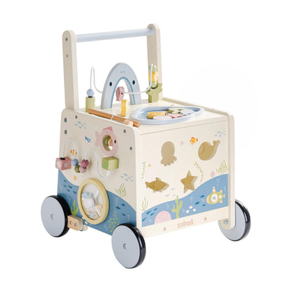 Robud wooden baby walker with magnetic fishing rod, adjustable height and speed, underwater theme activity center for toddlers 10-36 months