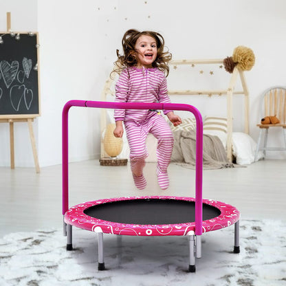 GYMAX Kids Trampoline with Handle, 36’’ Foldable Rebounder, Protective Cover, Outdoor Indoor Mini Trampolines for Children, Max Weight 150kg (Pink)