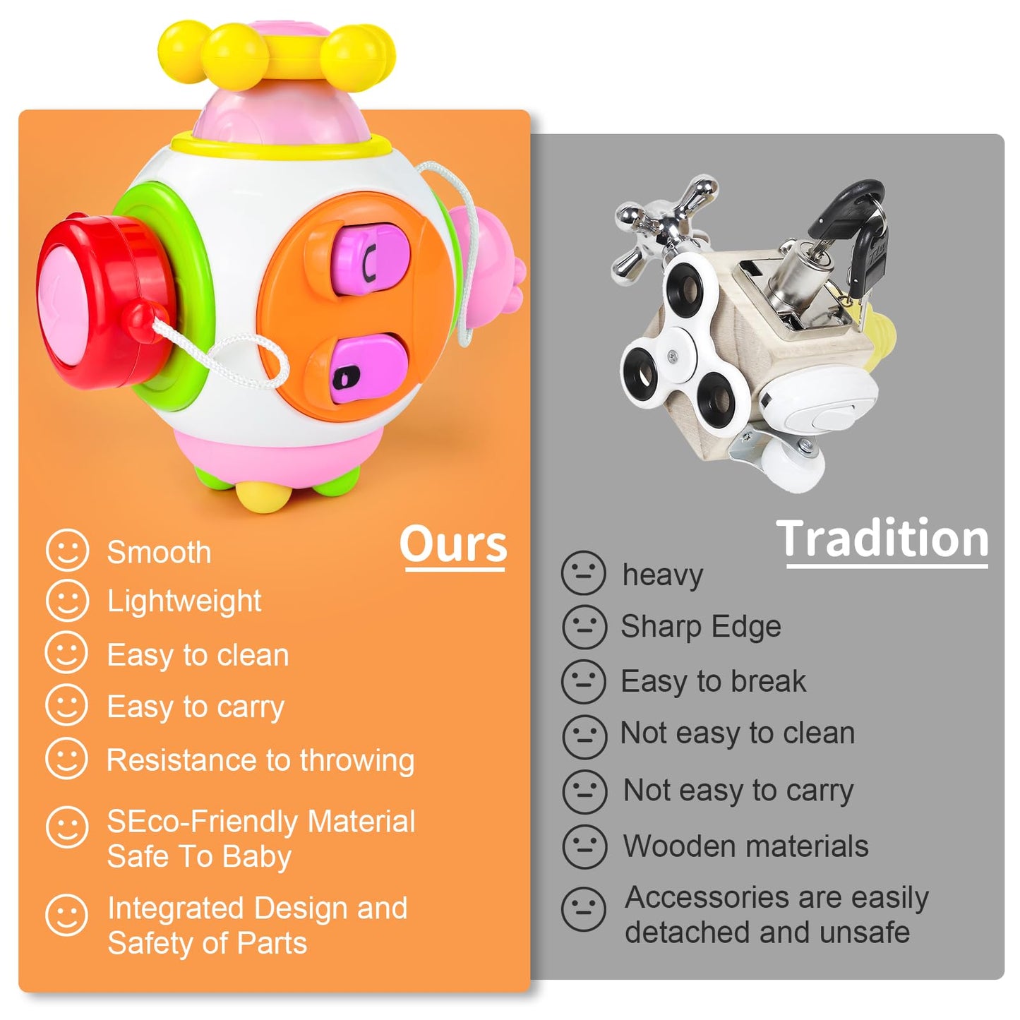 HORJOR Baby Sensory Toys Activity Busy Cube, Suction Toddler Toys for 6-12 Months, Montessori Toys1,2 Year Old Boys Girls Kids Travel Toys