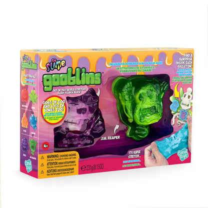 So Slime Gooblins Slime Gift Set with two colorful slime containers, figurines, hidden skeletons, and manual assembly for kids 4+.