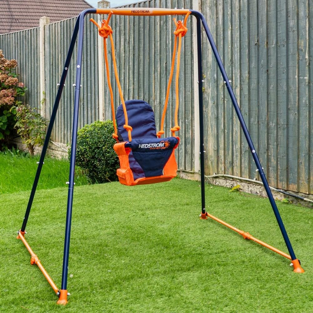 Hedstrom Fast Folding Baby Toddler Swing for kids 6-36 months, outdoor garden play seat with adjustable toy chair and safety features