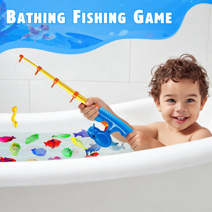 CozyBomB Magnetic Fishing Toys Game Set for Kids for Bath Time Pool Party with Pole Rod Net, Plastic Floating Fish - Toddler Education Teaching Christmas Birthday Gifts