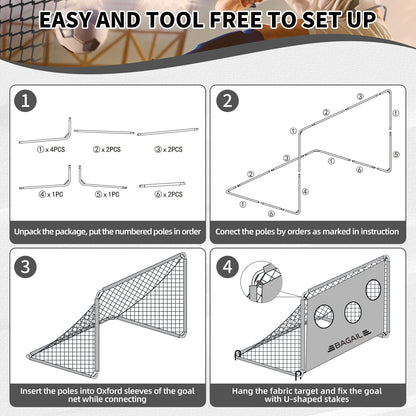 BAGAIL Upgraded Soccer Goal with Target, 2-In-1 Designed, Football Goal, Portable Carry Bag, Easy to Set up, Ideal for Garden Shooting Training and Recreational Matches, 180x120cm