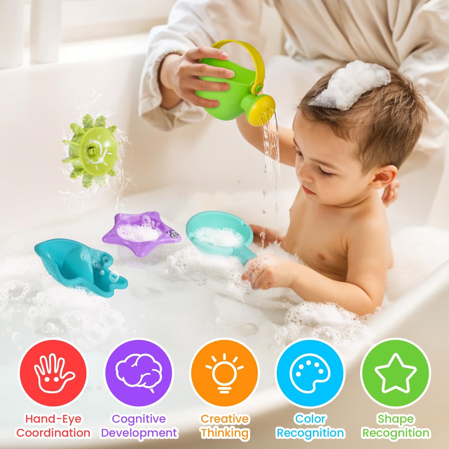 Baby Bath Toys for 1 2 3 4 Year Olds Toddler Kids - 10PCS Mould Free Water Play Swimming Pool Toys No Mould Watering Can Bath Boats Bath Cups Bath Jug Water Wheel for Children Boys Girls