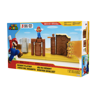 Nintendo Super Mario Desert Playset with 2.5-inch Mario action figure, colorful play and display set for kids and collectors.