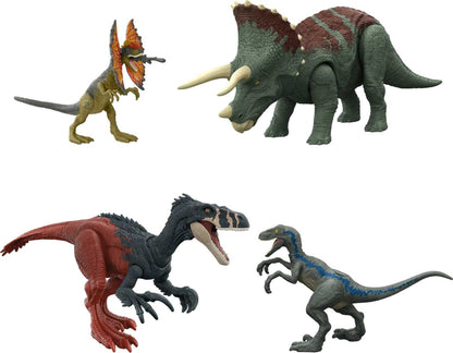 Jurassic World Dominion Survival Instincts Dinosaur Toys, set of 4 Action Figures, Blue, Dilophosaurus and Roar Strikers Megaraptor and Pteranodon Figures  Amazon Exclusive
