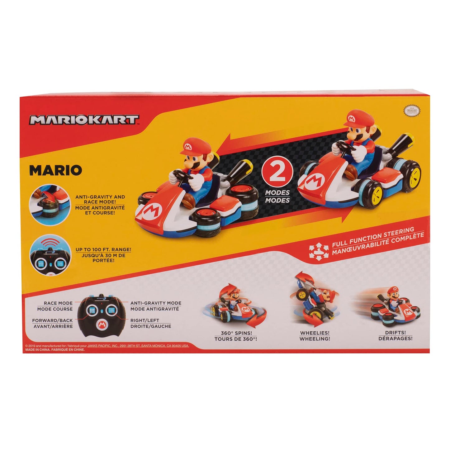 Nintendo Super Mario Kart 8 Mario RC Racer by Jakks Pacific with anti-gravity design, 360 spins, wheelies, and drift, up to 100 ft range.