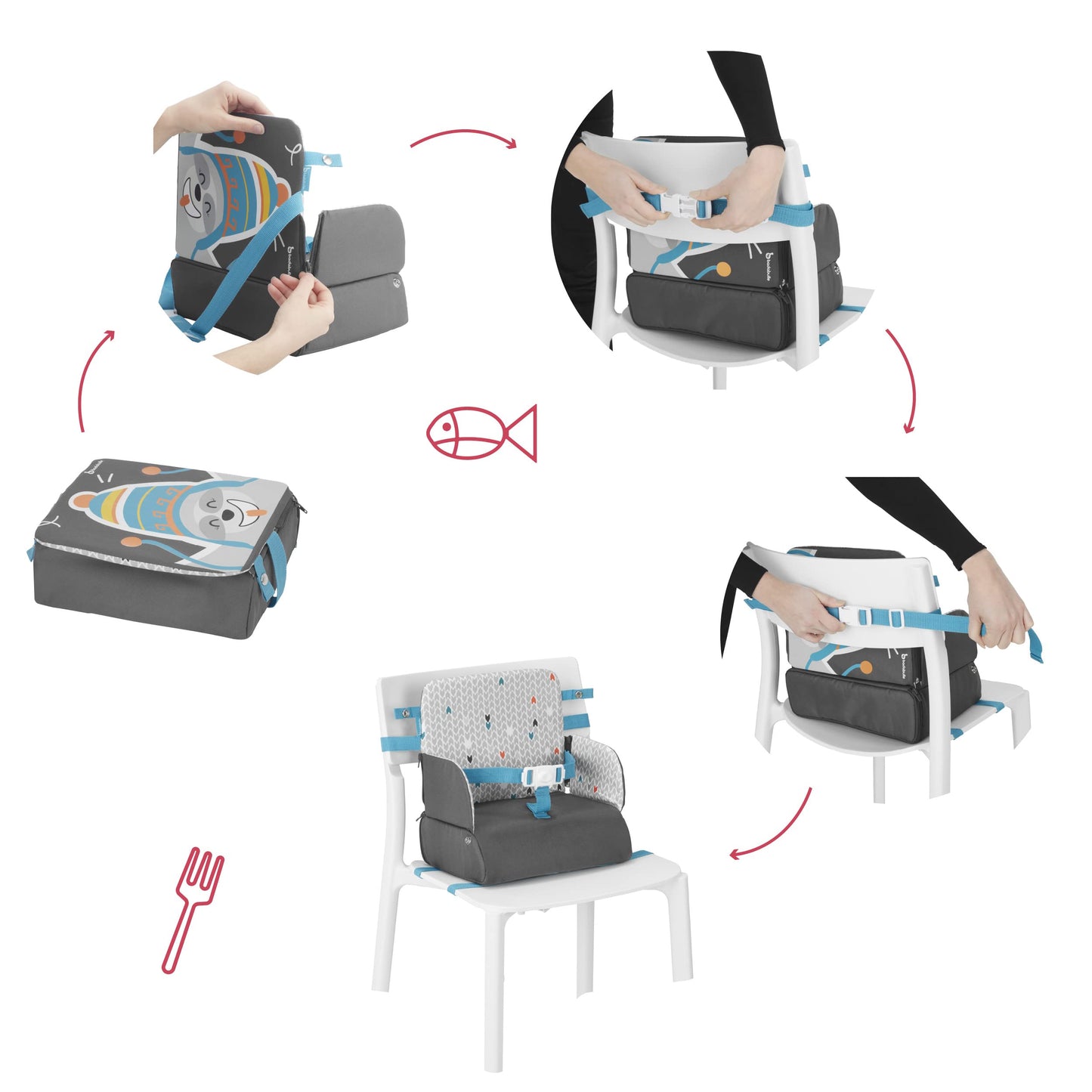 Badabulle Yummy Travel Feeding Booster Seat, Grey, 1 Count (Pack of 1)