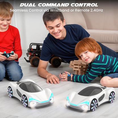 SIMREX Remote Control Car 360° Drift Stunt RC Cars with LED Wheels Spray Lights Demo Mode 2.4GHz for Adults Boys Girls Age 6+ Kids Birthday Gift Toys, White