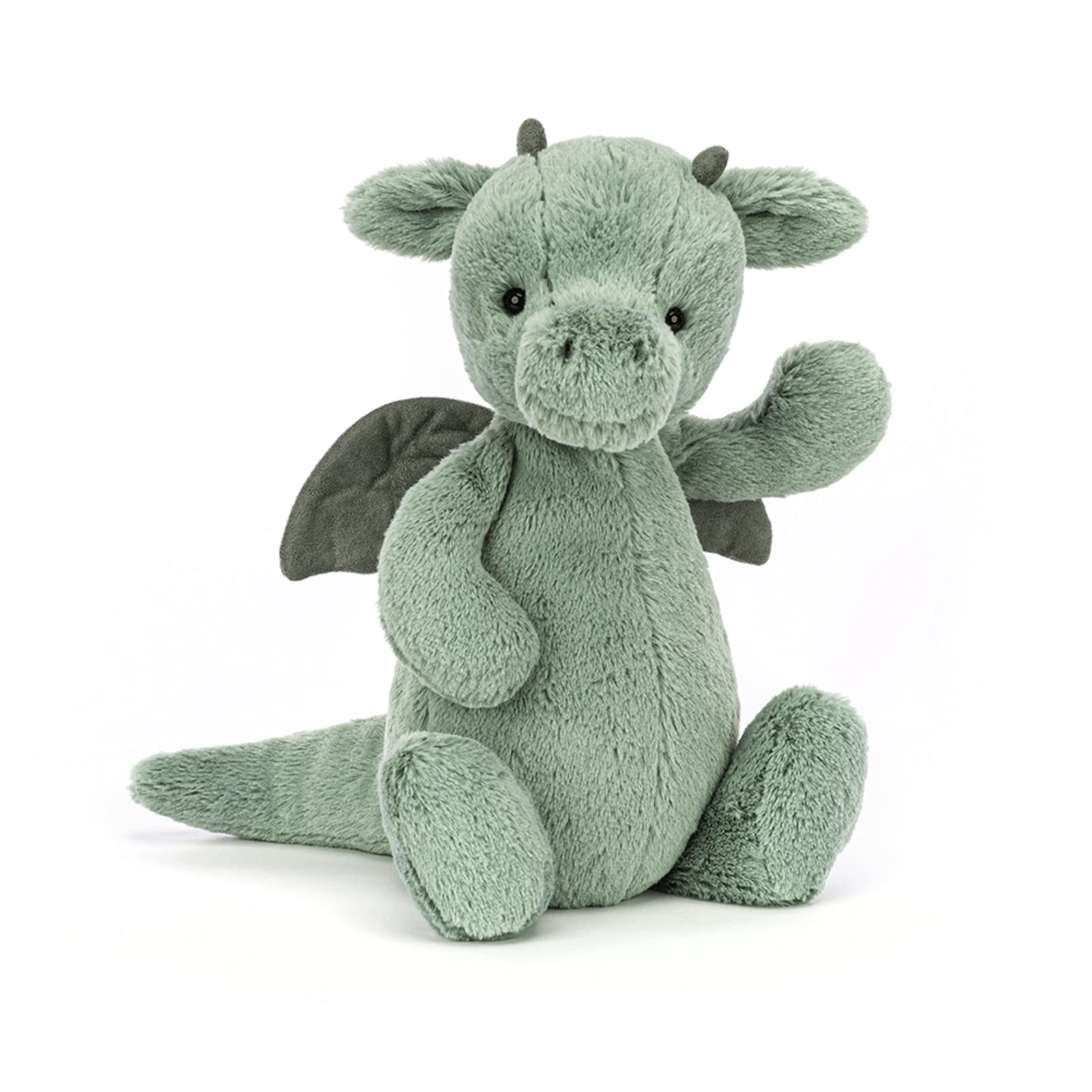 Medium Bashful Green Dragon plush soft toy by Jellycat, featuring a cute design and soft, huggable texture.