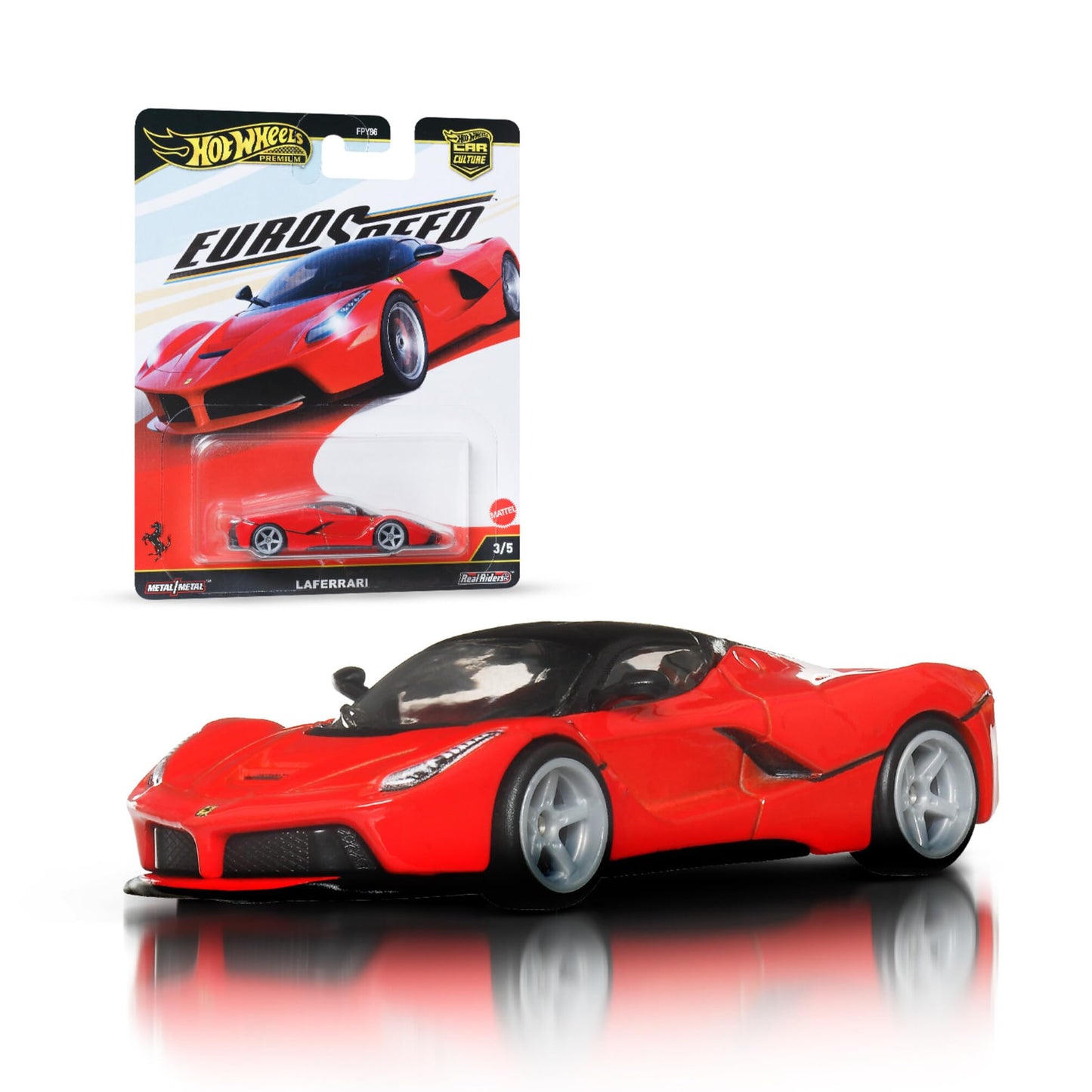 Hot Wheels Car Culture Vehicle, Eurospeed LaFerrari Model, Premium 1:64 Scale Die-Cast Toy Car with Real Riders Tires and Metal/Metal Body & Chassis, JBK55
