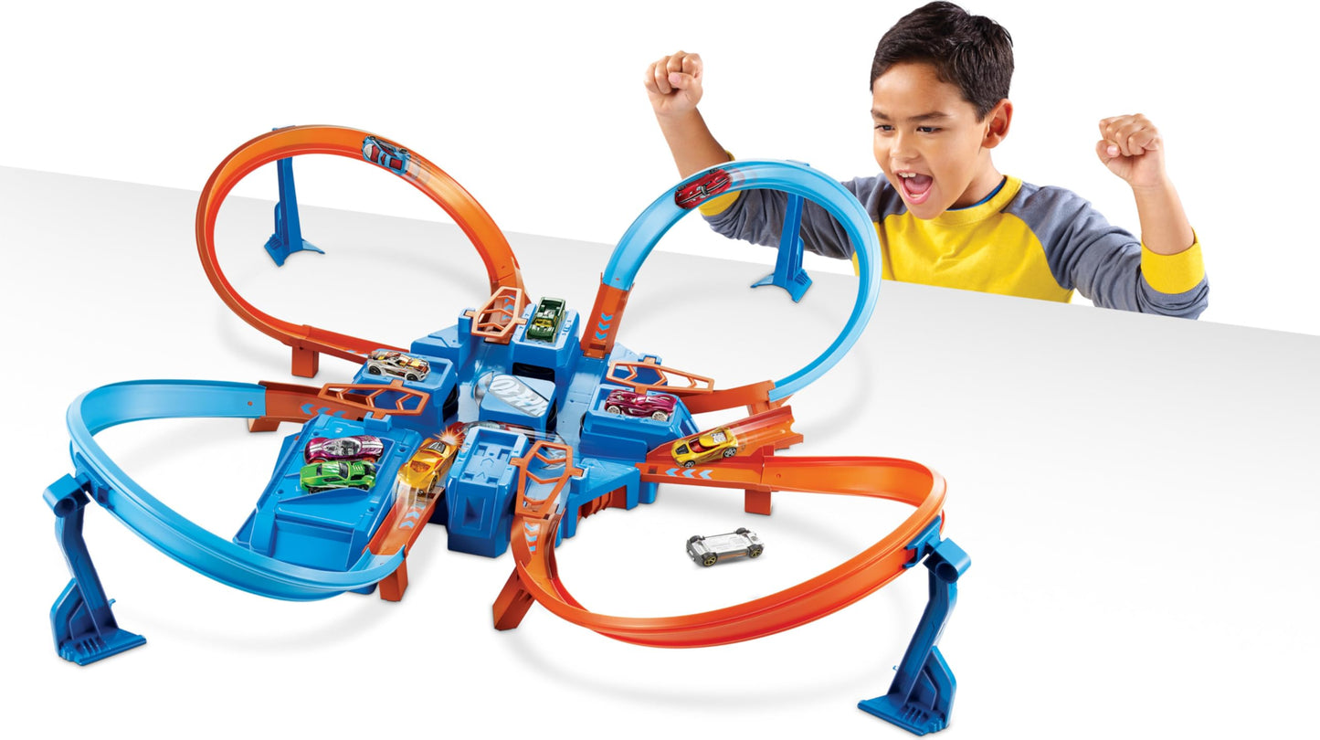 Hot Wheels Criss Cross Crash Motorized Track Set, 4 High Speed Crash Zones, 4-Way Booster, 4 Loops, Includes 1 Die-Cast Vehicle, 4 to 10 Years+, DTN42 - Amazon Exclusive