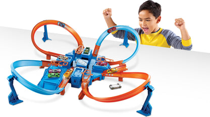 Hot Wheels Criss Cross Crash Motorized Track Set, 4 High Speed Crash Zones, 4-Way Booster, 4 Loops, Includes 1 Die-Cast Vehicle, 4 to 10 Years+, DTN42 - Amazon Exclusive