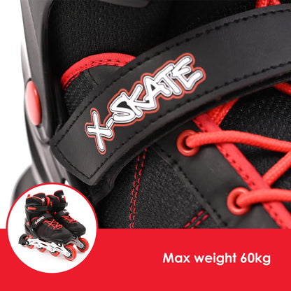 M.Y X-Skate Adjustable Red Inline Roller Skates with Built In Adjusters Kids Roller Boots for Boys & Girls - Medium