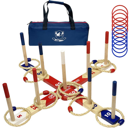 wooden Ring Toss Games, Premium Quoits Garden Game Set, Throwing Tossing Game (Large)