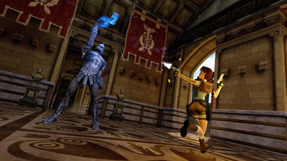 Remastered Tomb Raider IV-VI game featuring Lara Croft for Nintendo Switch, showing game cover art with Lara in action.