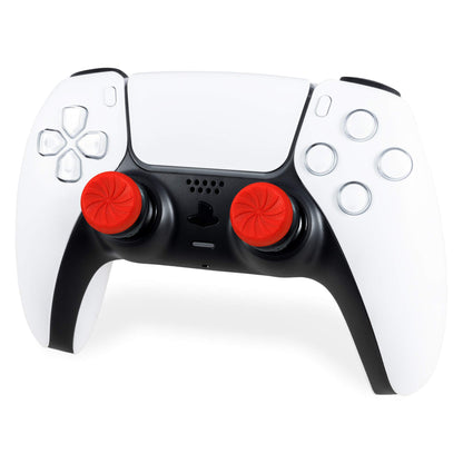KontrolFreek FPS Freek Inferno red thumbsticks for PS4 and PS5 with two high-rise concave grips for enhanced gaming control.