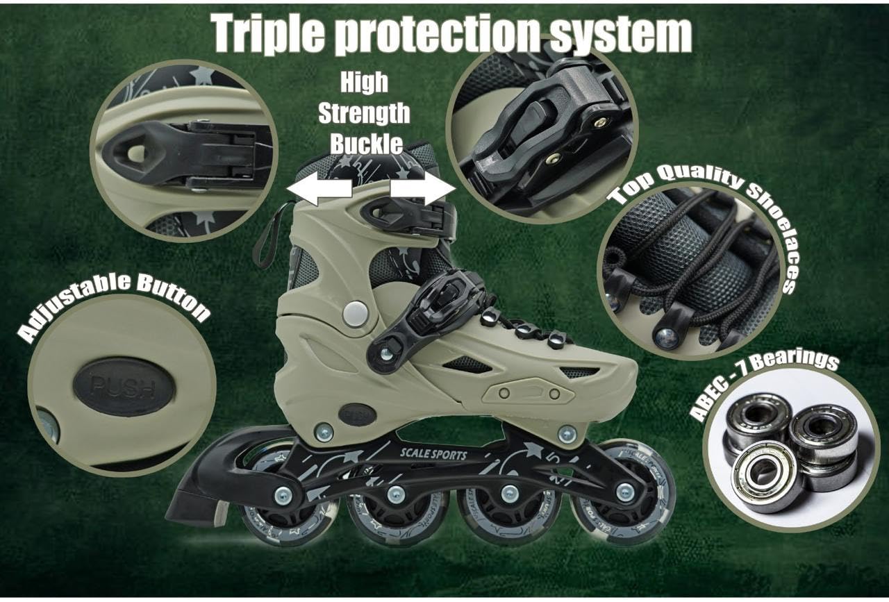 Gray Scale Sports adjustable inline roller skates with 8 light-up wheels, suitable for kids and adults, medium size UK 2-4.5.
