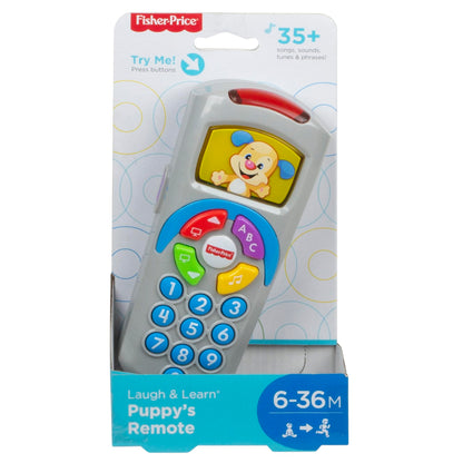 Fisher-Price Laugh and Learn remote toy with light-up screen, push buttons, and 35+ sing-along songs for baby early development.