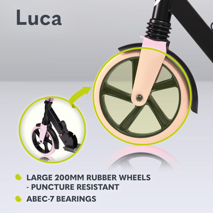 Lionelo Luca scooter for kids and teens, lightweight 4kg, foldable, adjustable handlebars, non-slip platform, 20cm wheels.
